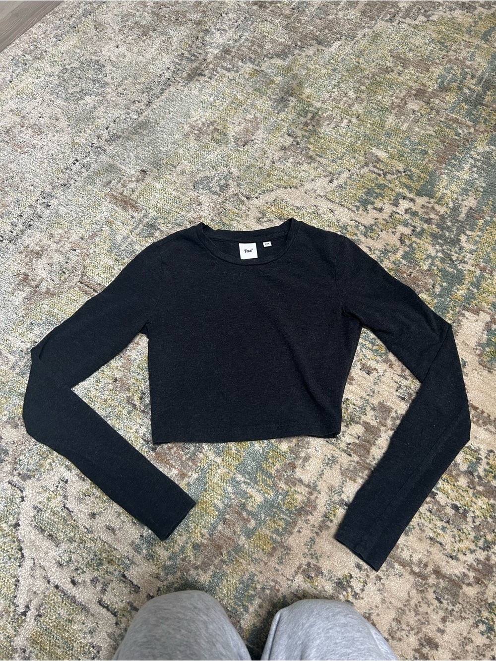 TNA Black Cropped Long-Sleeve Crew Top